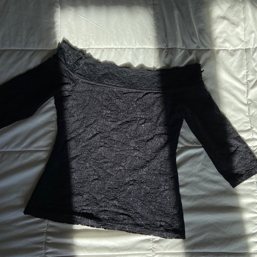 Black Lace Boatneck Shirt